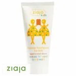 Tube blanc Ziaja Kids dentifrice fluor avec deux personnages jaunes dessinés