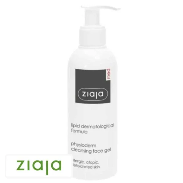 Flacon pompe blanc Ziaja Med Physioderm gel nettoyant visage