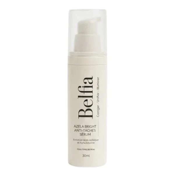 Flacon-pompe beige sérum anti-taches Azela Bright Belfia 30 ml