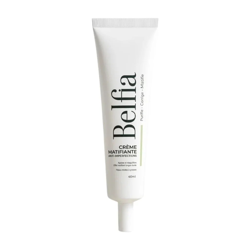 belfia-creme-matifiante-anti-imperfection-40ml.jpg Tube blanc crème matifiante anti-imperfections Belfia 40 ml