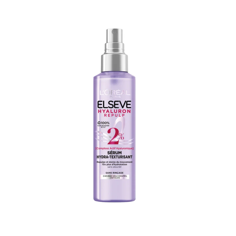 elseve-hyaluron-repulp-serum-150ml.jpg Flacon spray violet Elseve Hyaluron Repulp sérum hydra-texturisant 150 ml sans rinçage
