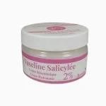Pot blanc de vaseline salicylée 2 % à bande rose, couvercle fermé