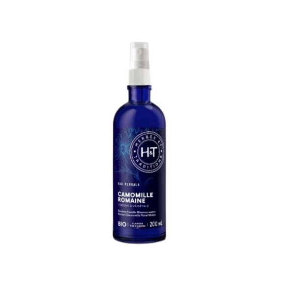 Flacon bleu vaporisateur Herbes et Traditions eau florale camomille romaine
