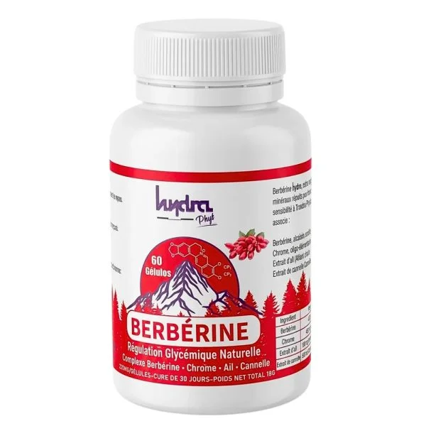 Flacon blanc et rouge Hydra Phyt Berbérine 60 gélules