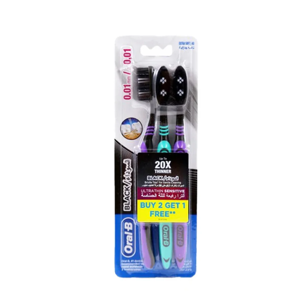 oral-b-bad-ultrathin-sensitive-21-black-extra-soft.jpg Blister Oral-B Black Ultrathin Sensitive avec trois brosses à dents colorées