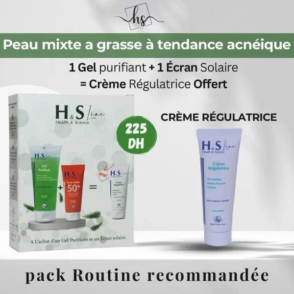 🎁 Pack 🎁 HS LINE Gel Purifiant 200ml+Ecr Solaire 50ml+Cr Regulatrice 50ml Pack