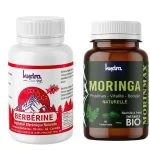Flacons Hydra Berbérine et Moringa Morinmax 60 comprimés côte à côte