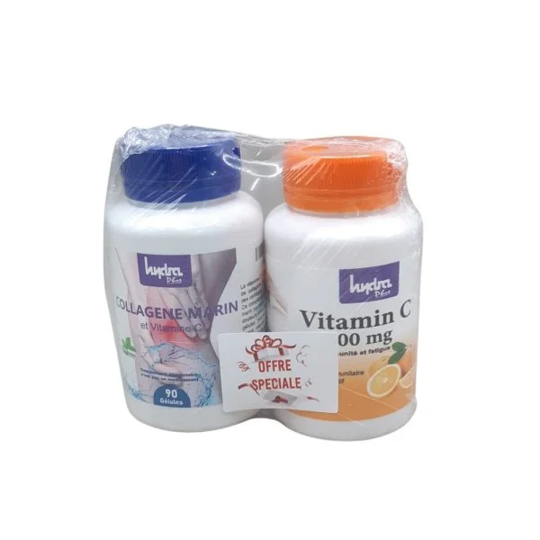 Pack Hydra Plus collagène marin 90 gélules et vitamine C sous film