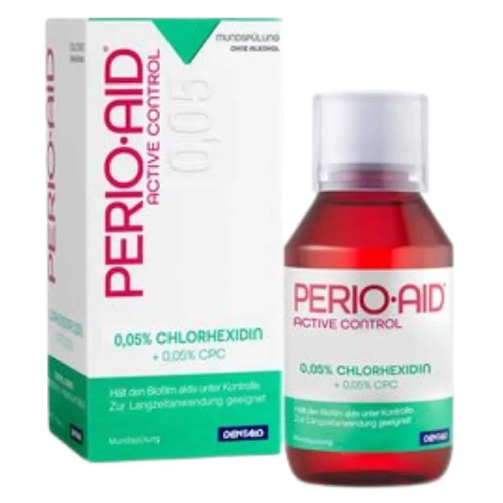 perio-aid-active-control-bain-de-bouche-005-chlorhexidine-150ml.jpg Flacon et boîte verts Perio-Aid Active Control bain de bouche 0,05 %