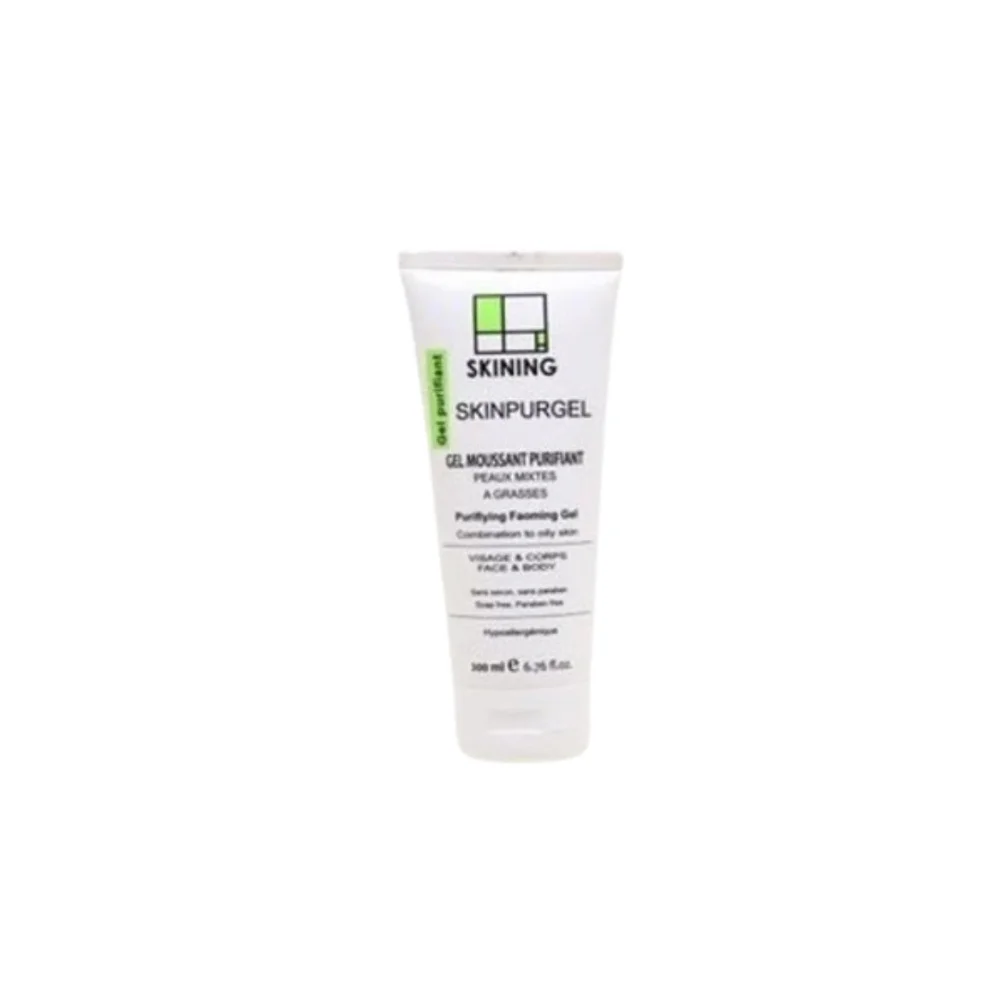 skining-skinpurgel-200ml.jpg Tube blanc Skining Skinpurgel gel moussant purifiant 200 ml visage corps