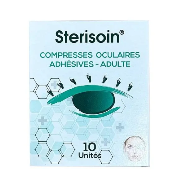 Boîte vert d'eau Sterisoin compresses oculaires adhésives adulte 10 unités
