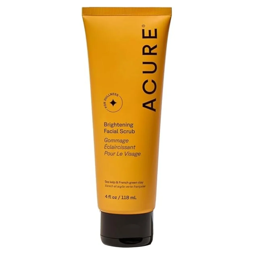 acure-brightening-facial-scrub-gommage-eclaircissant-118ml.jpg Tube jaune Acure gommage éclaircissant visage varech argile verte 118 ml