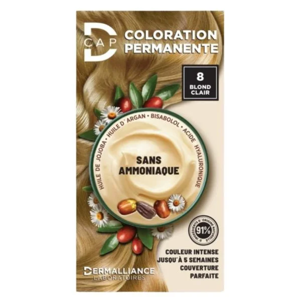 Étui D-Cap coloration permanente 8 blond clair sans ammoniaque, chevelure blond clair