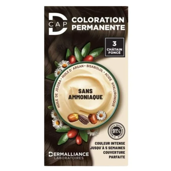 Étui D-Cap coloration permanente 3 châtain foncé sans ammoniaque, chevelure châtain foncé