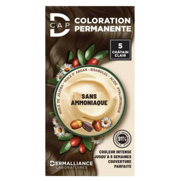 Étui D-Cap coloration permanente 5 châtain clair sans ammoniaque, chevelure châtain clair