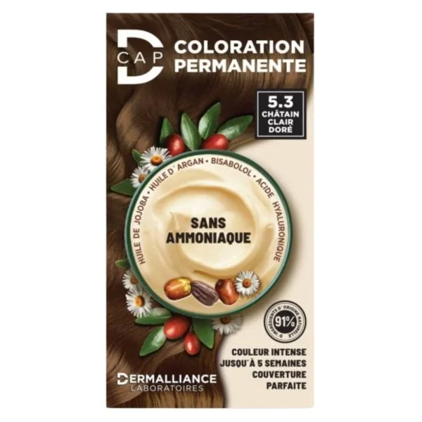 Étui D-Cap coloration permanente 5.3 châtain clair doré sans ammoniaque, chevelure châtain clair doré