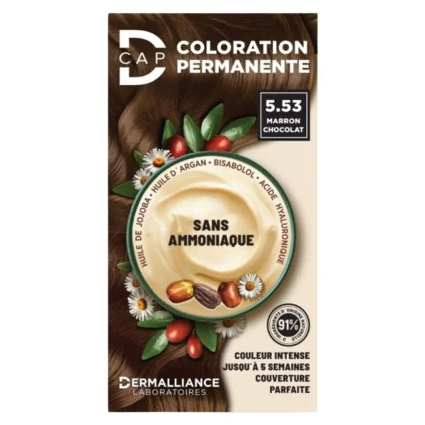 Étui D-Cap coloration permanente 5.53 marron chocolat sans ammoniaque, chevelure marron chocolat
