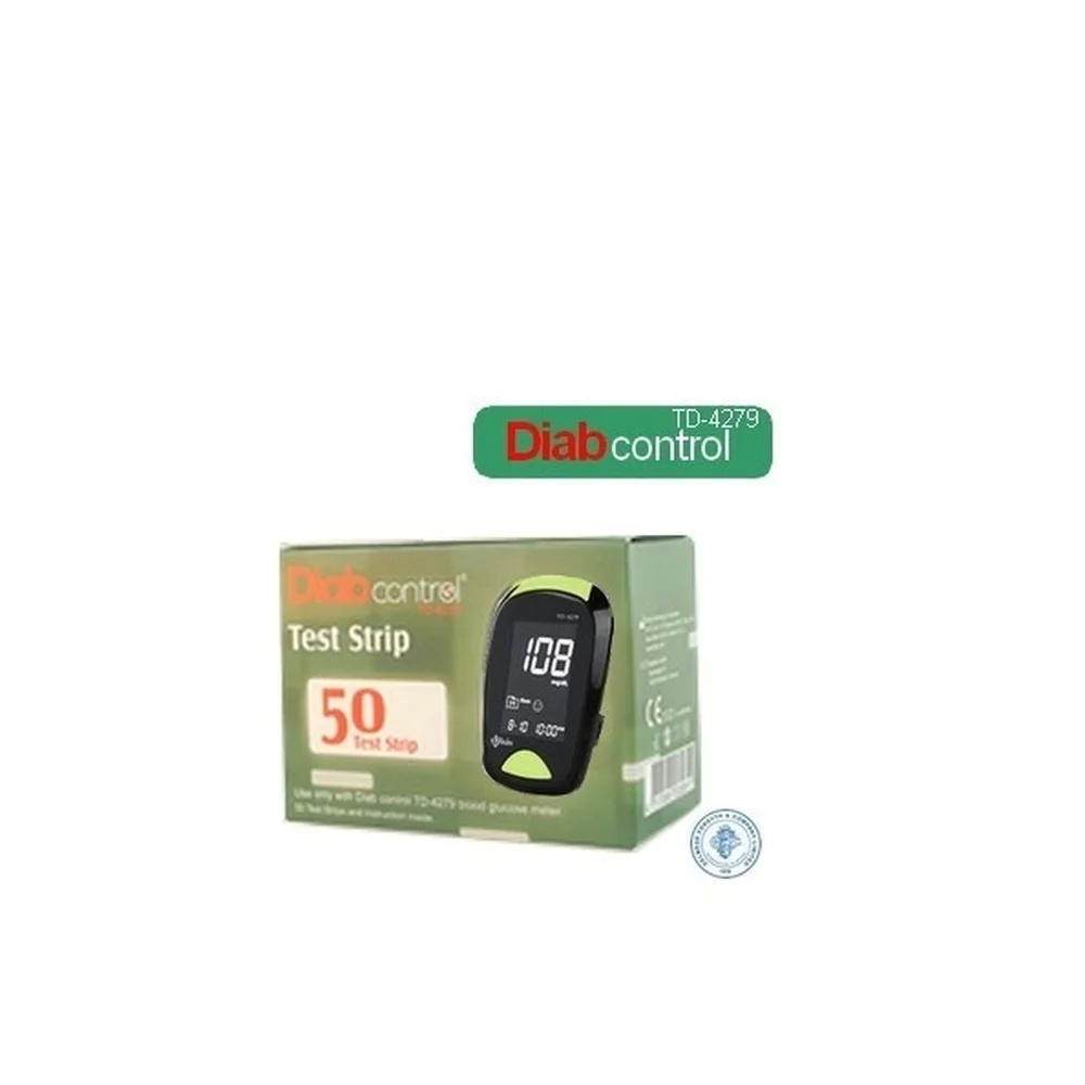 diabcontrol-bandlettes-bte-de-50pcs.jpg Boîte verte Diabcontrol, cinquante bandelettes de test et lecteur TD-4279 imprimé