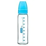 Biberon en verre Dodie gradué 240 ml, capuchon bleu translucide