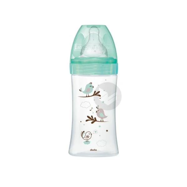 Dodie Biberon Verre Initiation+ (0-6 M) 3 Vitesses Debit 2 Vert Oiseau 270 ml