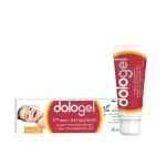 Étui blanc et rouge Dologel avec tube, gel apaisant première dent