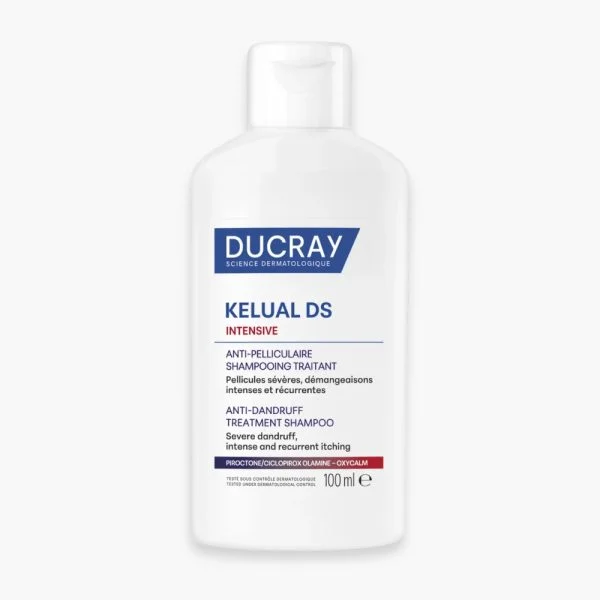 Flacon blanc Ducray Kelual DS Intensive shampooing anti-pelliculaire 100 ml