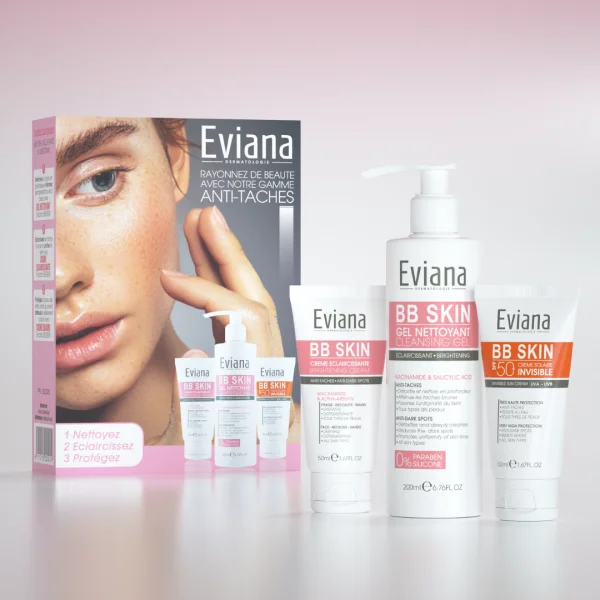 🎁 Pack 🎁 EVIANA Creme Eclaircissant + Gel Nettoyant + Ecran Invisible PACK