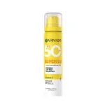 Spray jaune Garnier Super UV brume invisible SPF 50+ vitamine C 75 ml