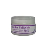 Pot transparent de vaseline salicylée 20 % à étiquette violette