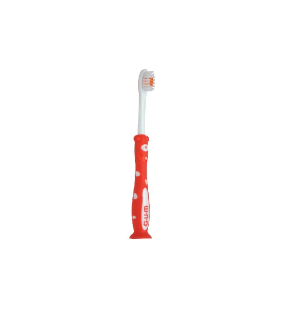 gum-brosse-a-dents-kids-3-6-ans.jpg Petite brosse à dents enfant GUM rouge à pois avec ventouse