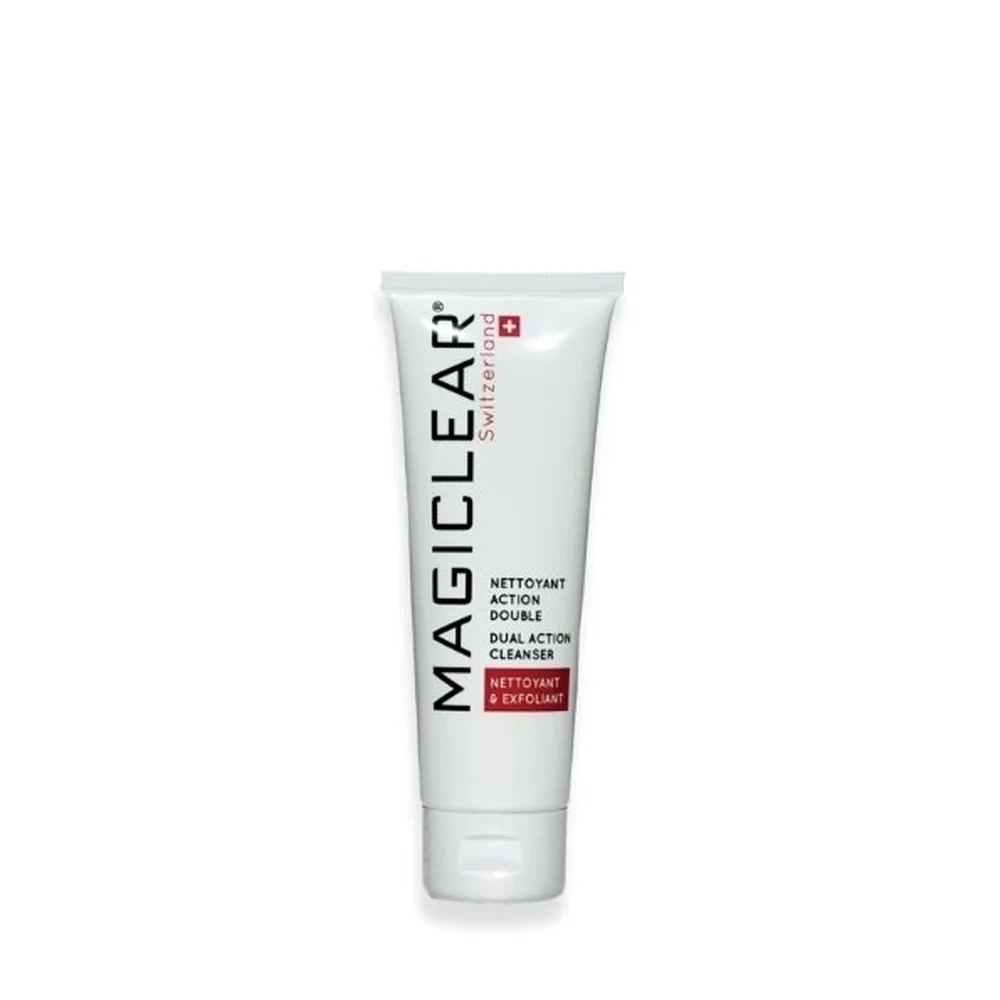 magiclear-nettoyant-action-double-100ml.jpg Tube blanc Magiclear nettoyant action double, visage 100 ml