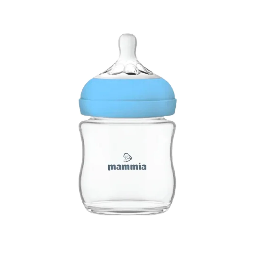mammia-biberon-natural-feeling-120ml-bleu.jpg Biberon en verre Mammia Natural Feeling 120 ml avec tétine et bague bleues