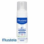 Flacon pompe blanc Mustela shampooing mousse croûtes de lait 150 ml