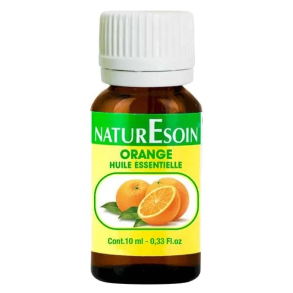 Flacon verre ambré NaturEsoin huile essentielle orange 10 ml étiquette jaune