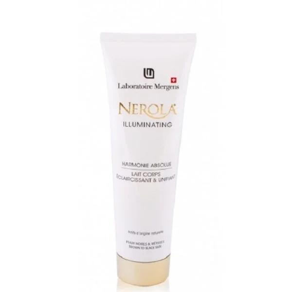 Tube blanc et doré Nerola Illuminating lait corps éclaircissant et unifiant