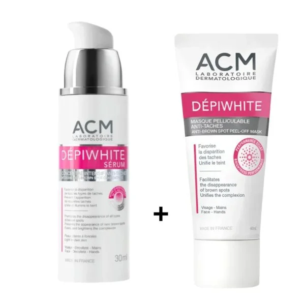 Flacon-pompe sérum ACM Dépiwhite 30 ml et tube masque pelliculable anti-taches