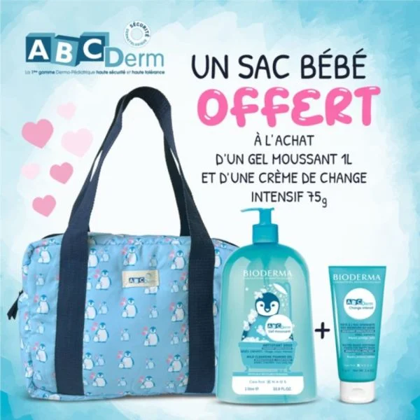 🎁 Pack 🎁 BIODERMA Abcderm Gel Moussante 1L+Creme de Change Intensif 75g SAC