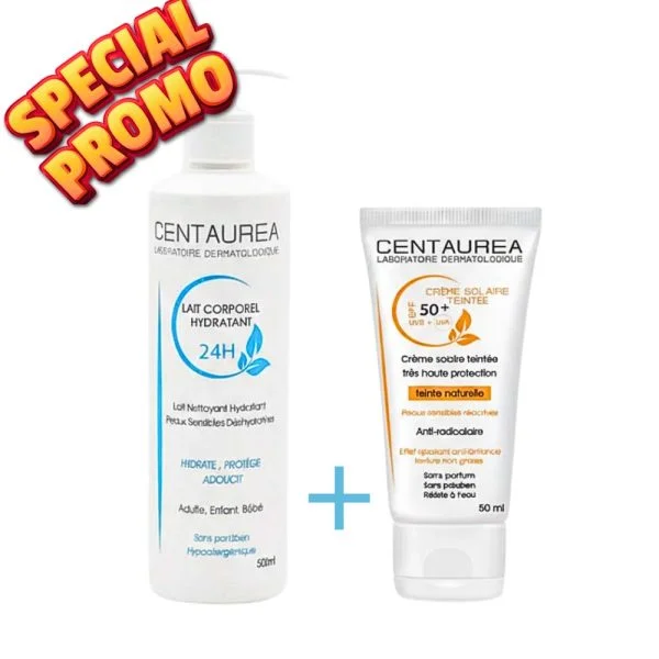🎁 Pack 🎁 CENTAUREA Duo Lait Corporel Hydra 500ml +Ecran Teinte Spf50+ 50ml