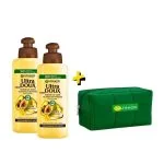 Deux flacons Garnier Ultra Doux crème de soin avocat et trousse verte