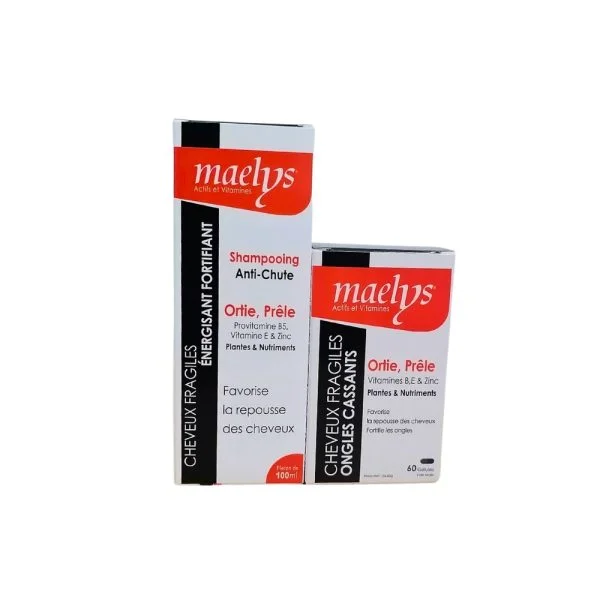 Boîte Maelys Ortie Prêle 60 gélules et shampooing anti-chute 100 ml