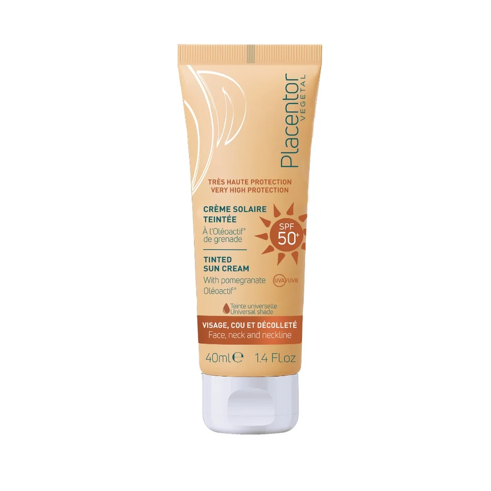 placentor-creme-solaire-teinte-spf50-40ml.jpg Tube beige Placentor Végétal crème solaire teintée SPF50+ visage cou décolleté