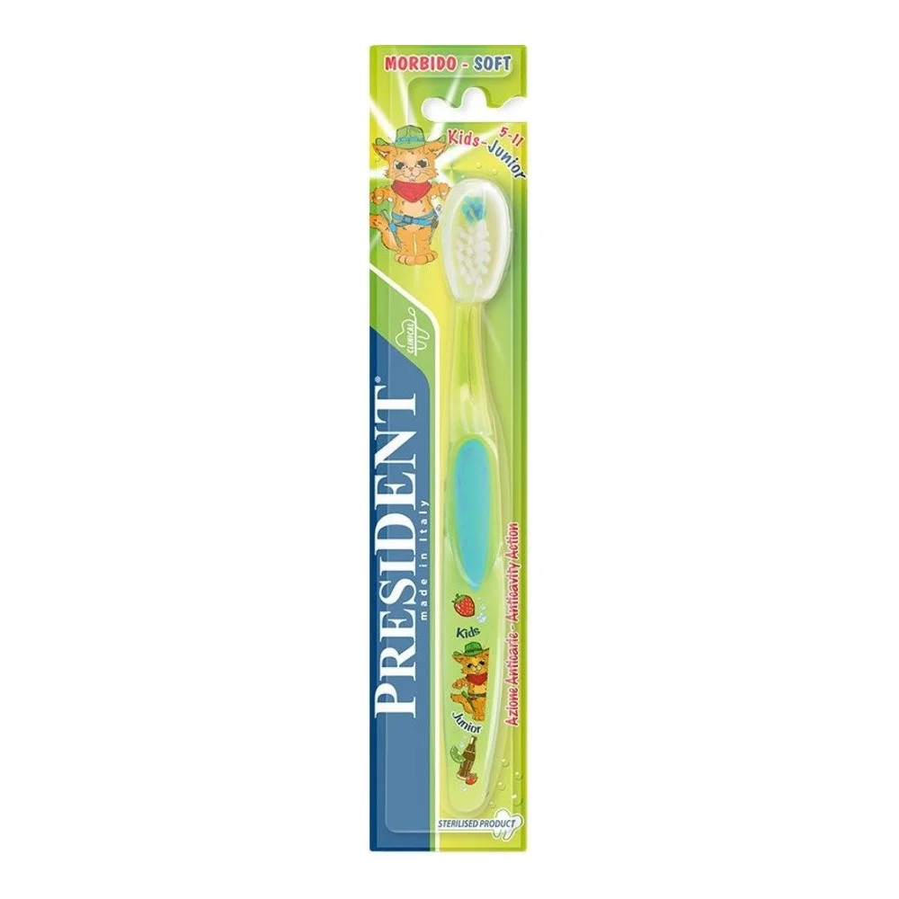 president-brosse-a-dent-kids-junior-5-11.jpg Blister vert President brosse à dents Kids Junior souple 5-11 ans