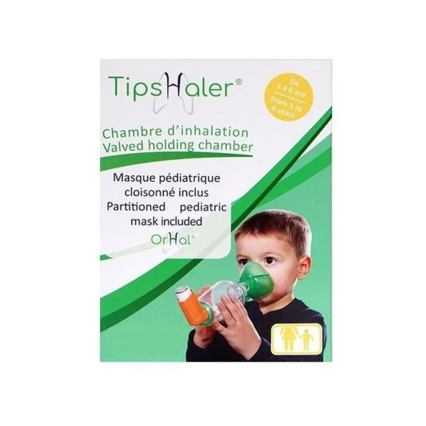 Boîte TipsHaler chambre d'inhalation avec masque pédiatrique cloisonné OrHal inclus