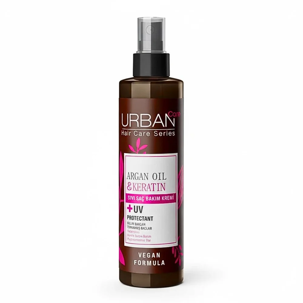 urban-care-hair-care-argan-oil-keratin-conditioner-200ml.jpg Flacon spray Urban Care Argan Oil & Keratin soin liquide cheveux UV