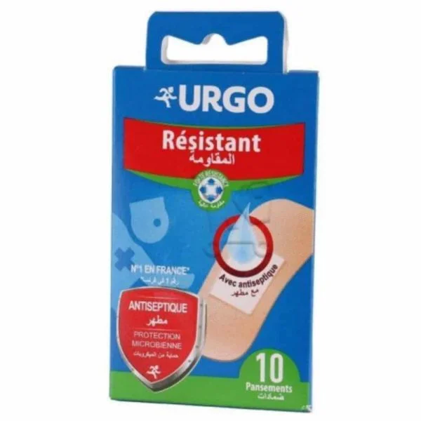 Boîte bleue Urgo Résistant 10 pansements antiseptique texte français arabe