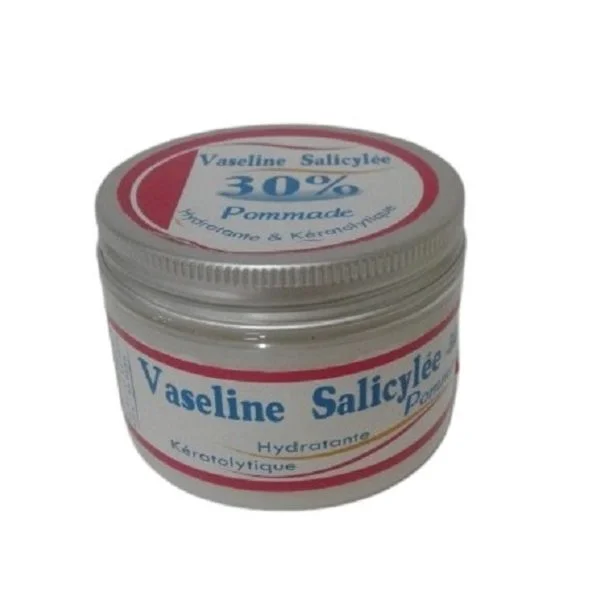 Pot métallique de pommade vaseline salicylée 30 % à étiquette rouge