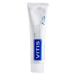 Tube Vitis Whitening dentifrice blanchissant blanc et bleu, technologie haprepair