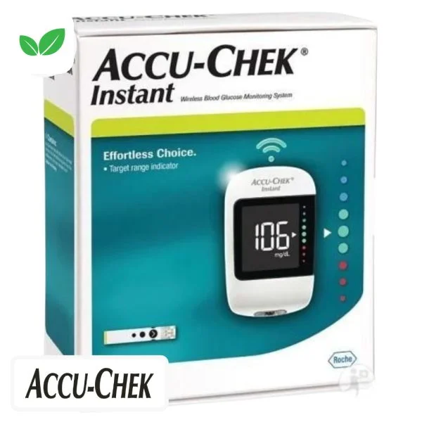 Boîte du lecteur Accu-Chek Instant avec écran affichant 106 mg/dL