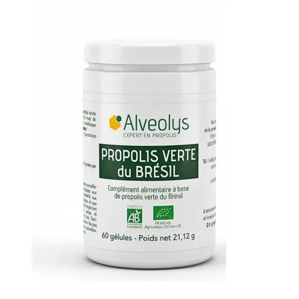 Pilulier blanc Alveolys propolis verte du Brésil 60 gélules