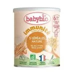 Boîte de céréales infantiles Babybio 5 céréales nature, gamme Immunité, certifiée AB